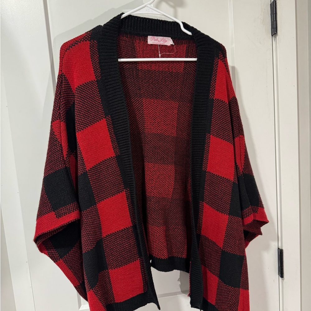 Pink Lily Red and Black Plaid Cardigan